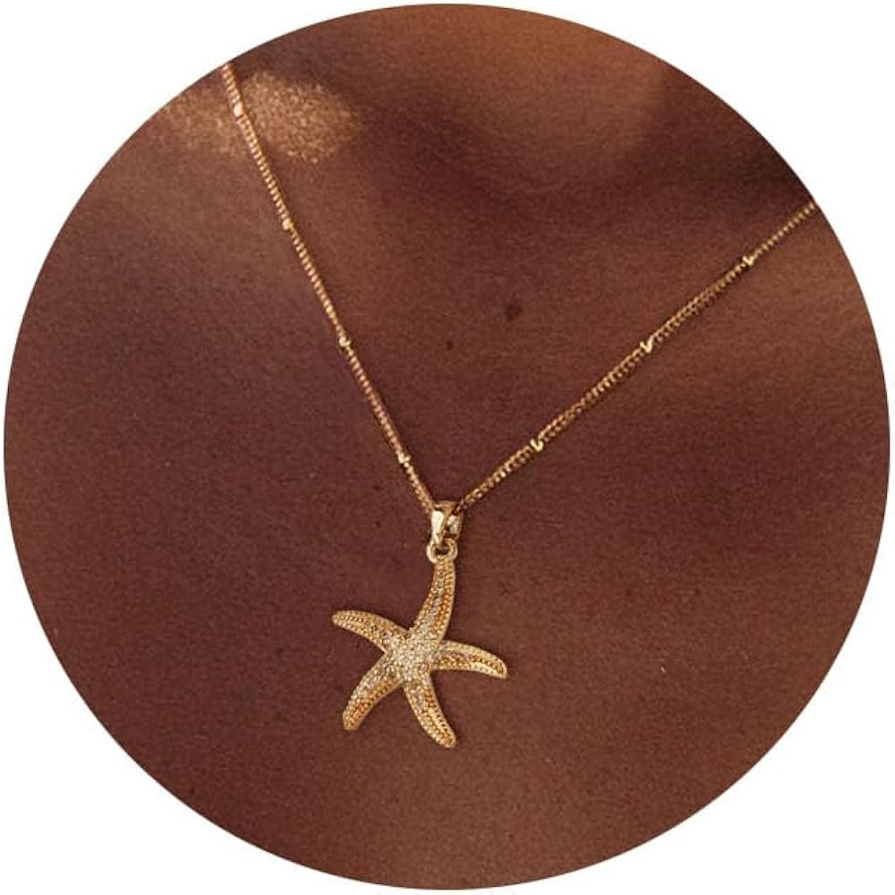 Gold Shell Necklace for Women,14K Gold Plated Seashell Starfish Ocean Necklace Shell Pendant Neck... | Amazon (US)