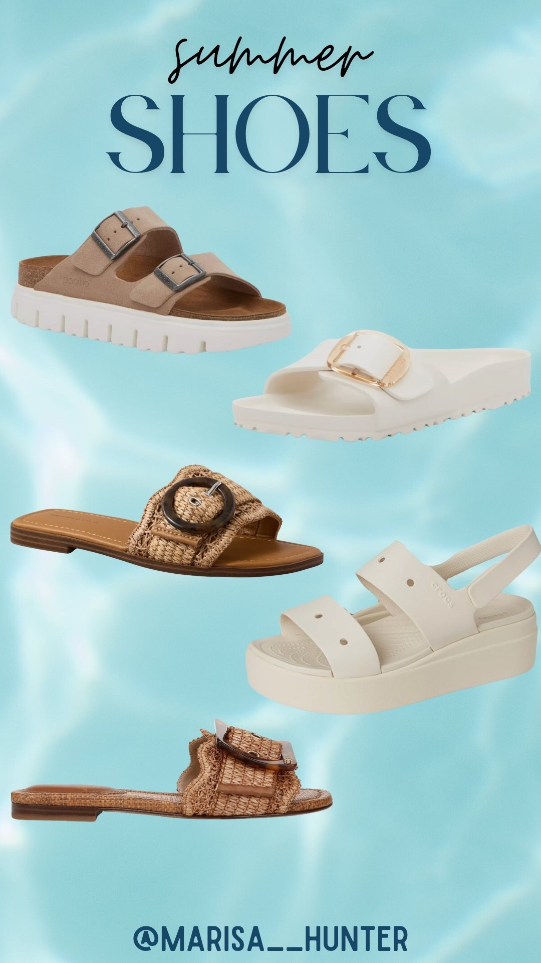 Summer shoes 🩴

Sandals flip flops designer dupe Birkenstock Sam Edelman crocs rattan rubber waterproof shoes pool shoes 