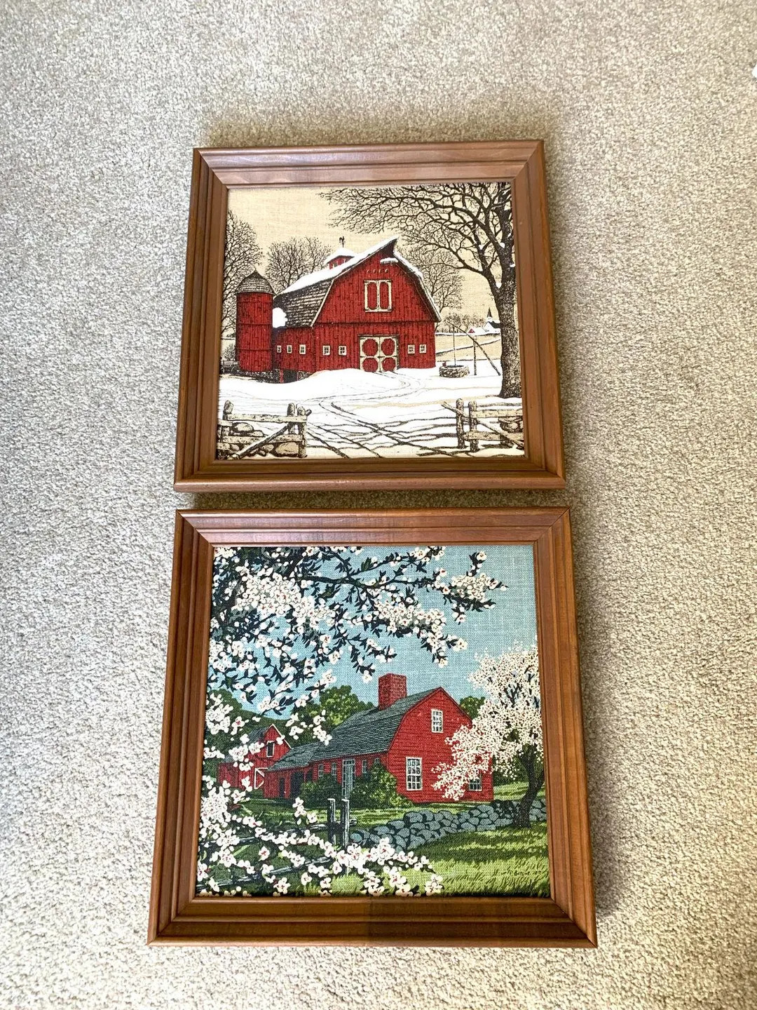 Vintage Kay Dee Linen Hand Prints Farm Red Barns Framed Prints 16 X 16 - Etsy | Etsy (US)