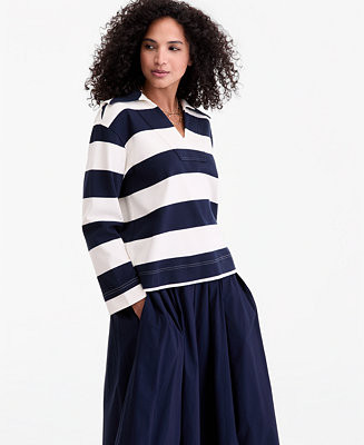 Women's Striped Interlock Knit Sailor Collar Top, Macy's Exclusive | Macy's