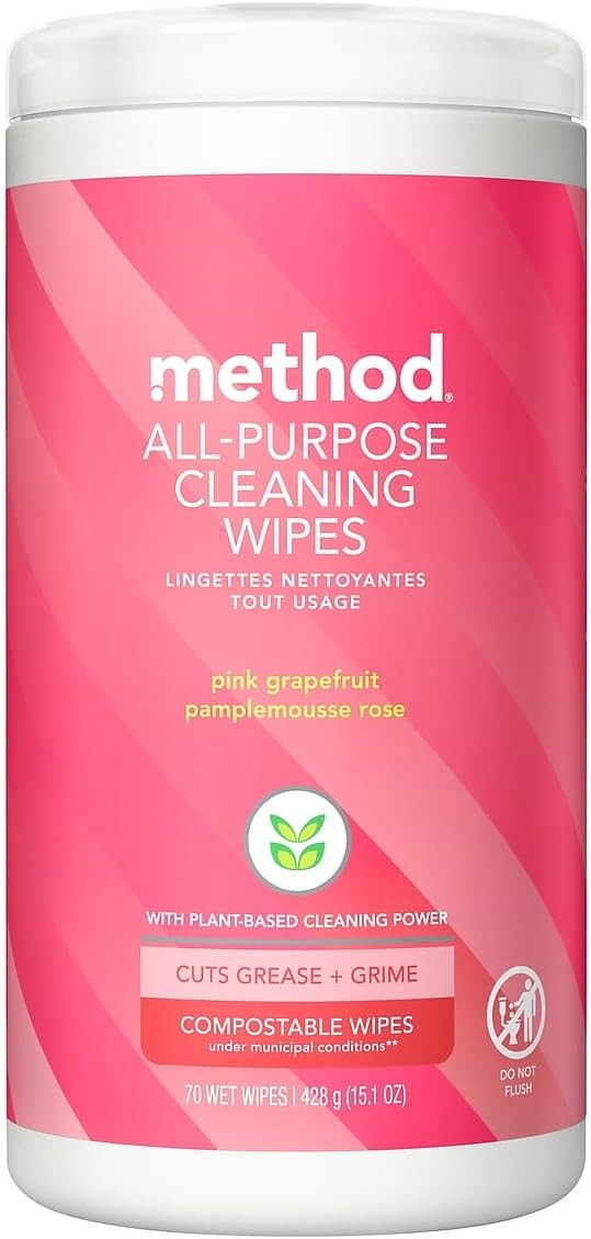 Method All-Purpose Cleaning Wipes, Pink Grapefruit, Multi-Surface, Compostable, 70 Count (Pack of... | Amazon (US)