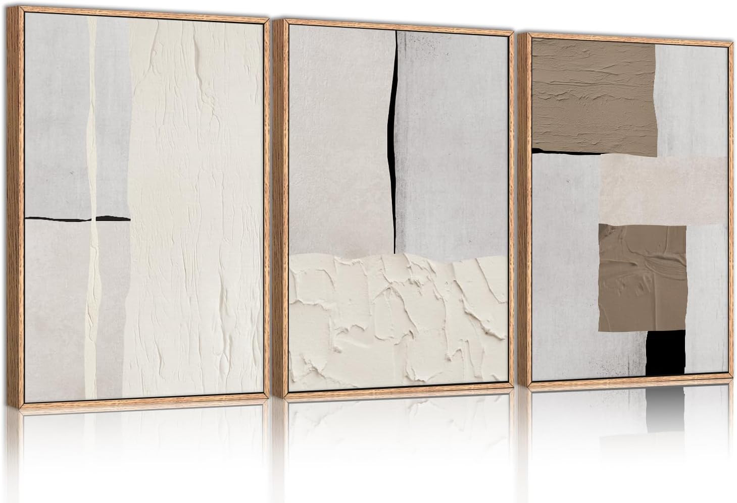 LHIUEM Large Abstract Neutral Framed Canvas Wall Art Set,Mid Century Beige Textured Wall Decor,Br... | Amazon (US)