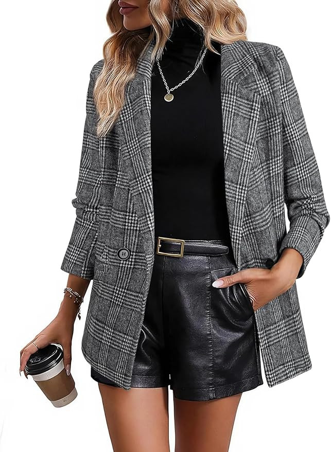 Happy Sailed Women’s Plaid Blazer Classic Lapel Collar Double Breasted Open Front Blazers Jacke... | Amazon (US)