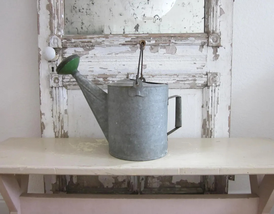 Vintage Zinc Watering Can, #8, Aged Patina With Bail Handle, Original Green Paint, Vintage Garden... | Etsy (US)