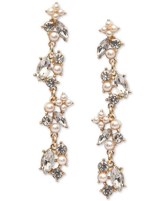 INC International Concepts Gold-Tone Crystal & Imitation Pearl Flower Linear Drop Earrings, Creat... | Macys (US)