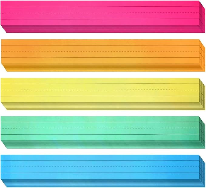 100 Pack Colored Sentence Strips for Teacher Supplies, Classroom, Lined Paper Borders for Writing... | Amazon (US)