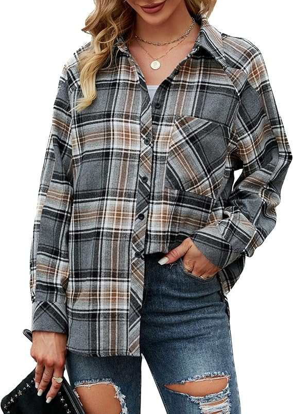 Blooming Jelly Womens Button Down Shirts Flannel Plaid Shacket Long Sleeve Casual Fall Tops Blous... | Amazon (US)