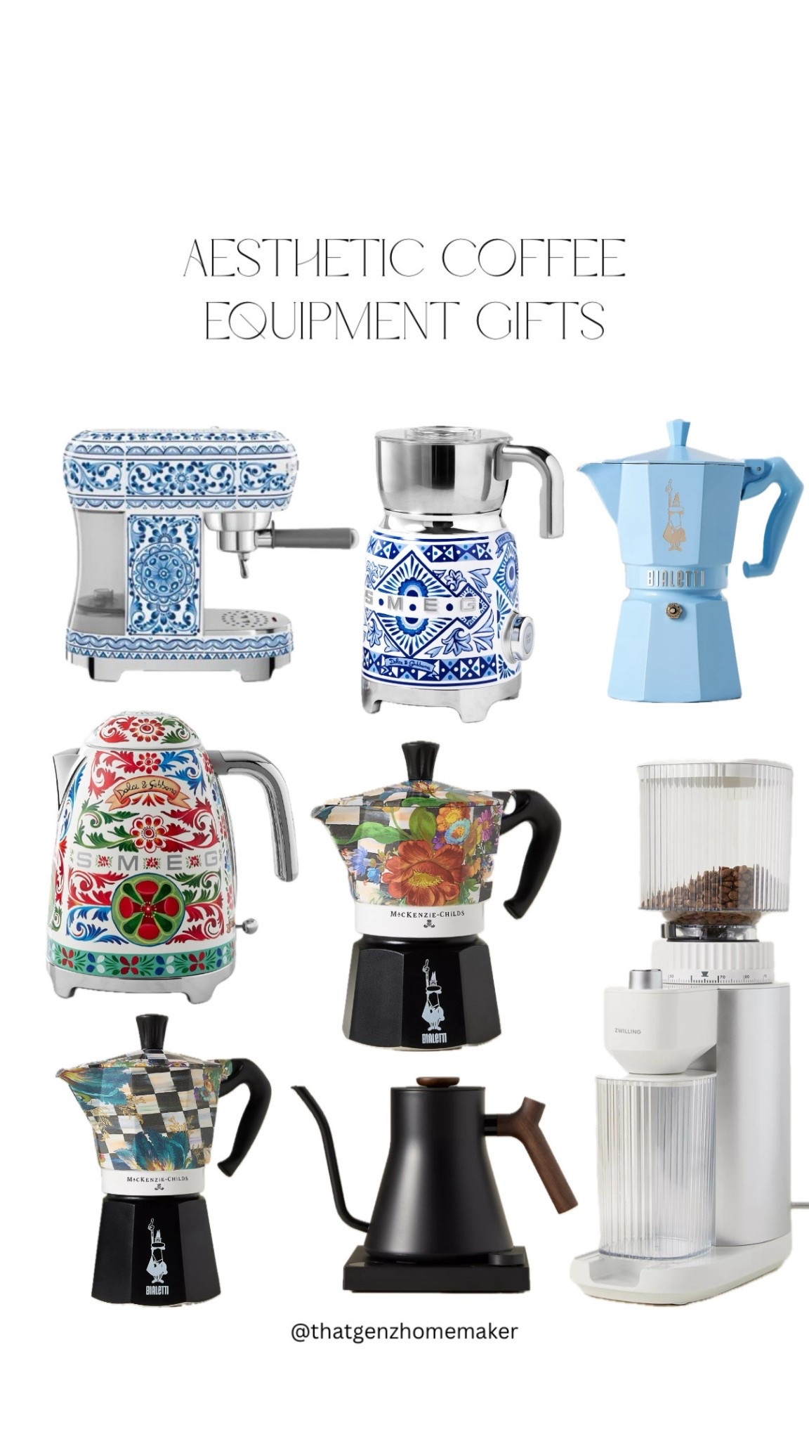 aesthetic coffee equipment - SMEG coffee maker, dolce & gabbana espresso machine, makenzie child’s moka pot 

#LTKGiftGuide #LTKHoliday #LTKSeasonal