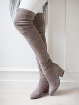 'Carina' Taupe Over The Knee Suede Leather Boots | Goodnight Macaroon