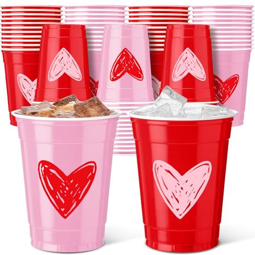 Vesici 100 Pcs 12 oz Vanlentine's Day Disposable Plastic Cups Pink Red Drinking Cups Vanlentine's Day Party Supplies for Holiday Wedding Birthday Party Supplies | Amazon (US)