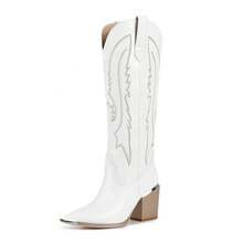 WETKISS Embroidered Knee High Cowboy Boots For Women With Pointed Metal Toe And Block Chunky Heel | SHEIN