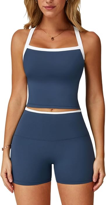 Two Piece Workout Sets For Women Tank Top Matching High Waist Booty Lifting Shorts Gym Yoga Activ... | Amazon (US)
