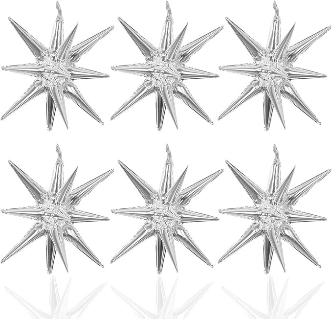 6 Pcs Silver Star Foil Balloons One-Piece 14-Pointed Star Balloons 4D Starburst Cone Mylar Balloo... | Amazon (US)