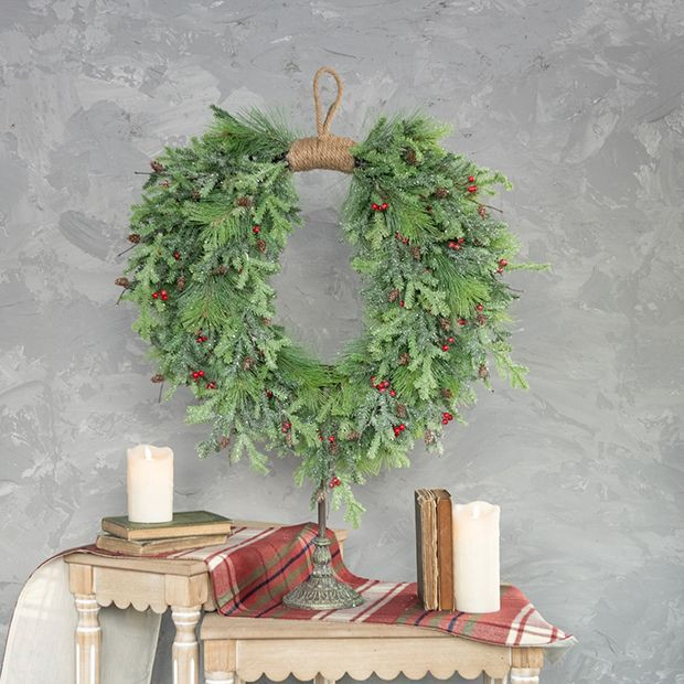 Glittered Christmas Pine Hanging Wreath 30 Inch | Antique Farm House