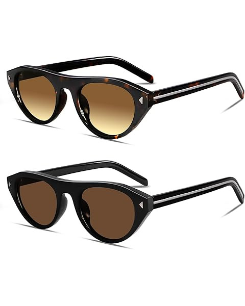 Retro Small Oval Cat Eye Sunglasses for Women Men, Narrow Vintage Flat Top Sun Glasses with UV400... | Amazon (US)