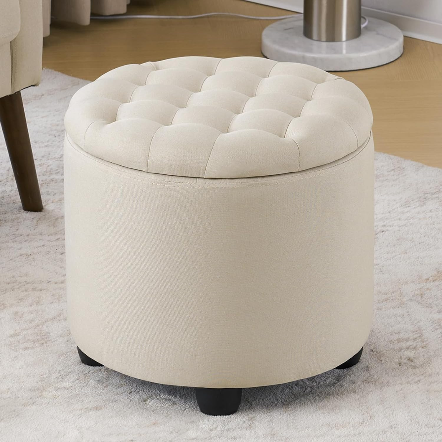 Furniliving Modern Round Storage Ottoman,Button Tufted Ottoman Foot Stools Ottoman Footstool with... | Amazon (US)