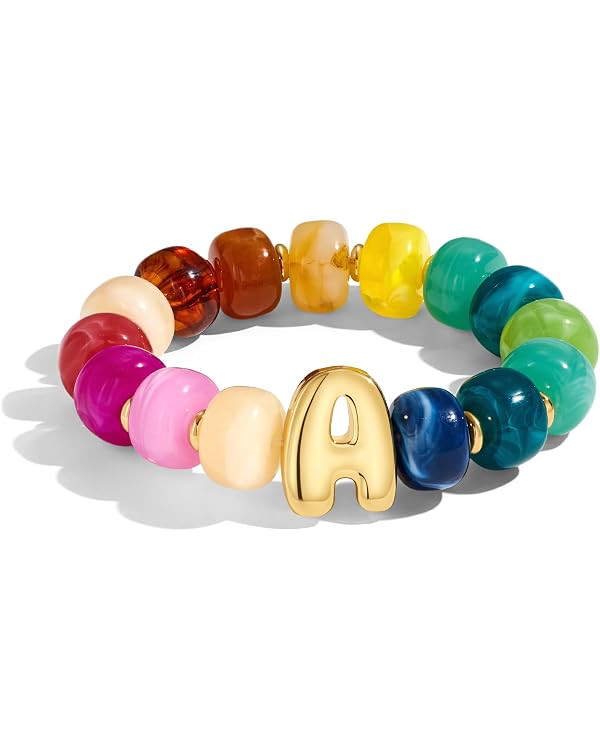 Initial Bracelet for Women Colorful Chunky Beaded Bracelet 14K Gold Plated Letters Statement Brac... | Amazon (US)