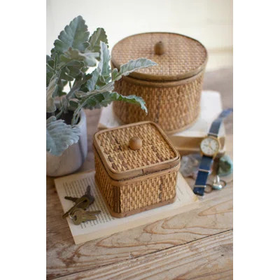 Bay Isle Home™ Set Of 2 Round And Square Woven Cane Boxes | Wayfair North America