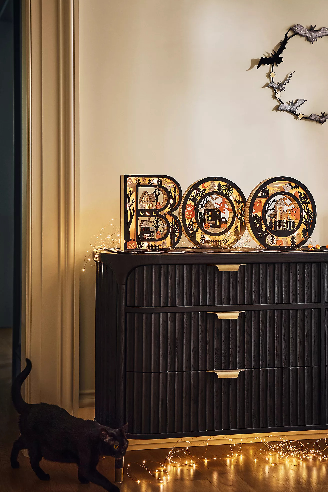 Boo Halloween Light-Up Wood Mantel Letters | Anthropologie (US)
