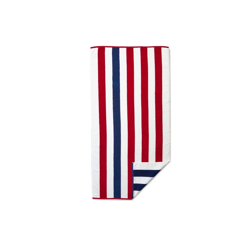 Better Homes & Gardens Cabana Reversible Striped Beach Towel, Blue & Red | Walmart (US)