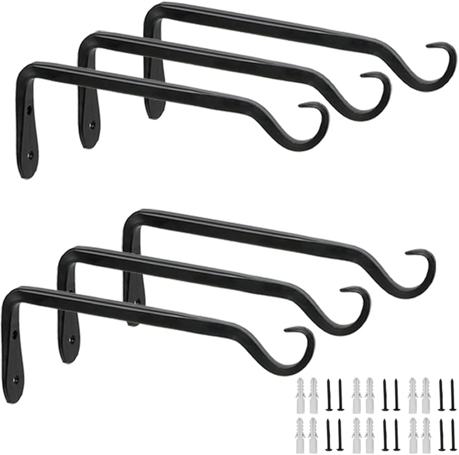 Worth Garden 6-Pack 7" Plant Hanger Bracket - Forged Wrought Iron Powder-Coated Heavy Duty Wall H... | Amazon (US)