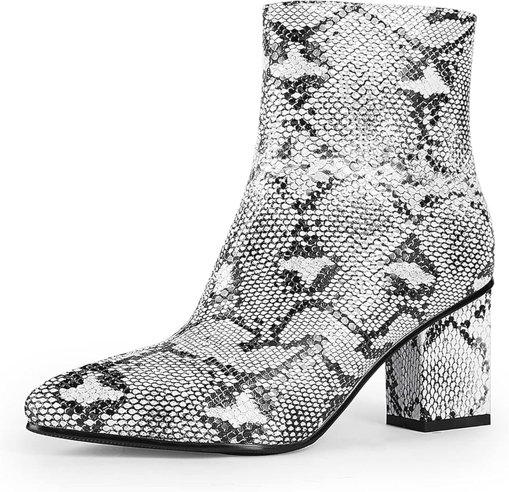 wetkiss Snake Boots for Women Low Chunky Pointed Toe Ankle Boots for Women with Snakeskin booties... | Amazon (US)
