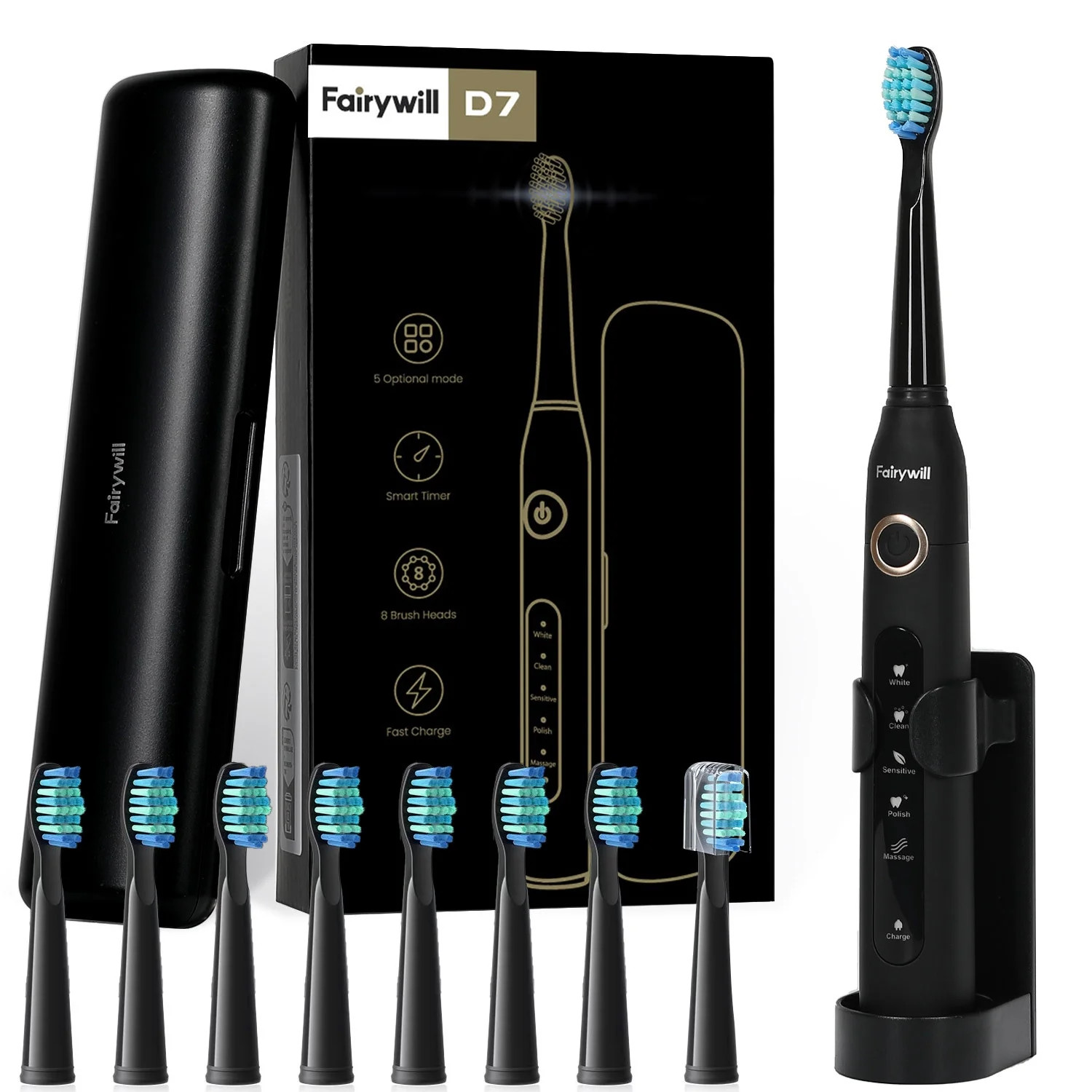 Fairywill Electric Toothbrush for Adults,Whitening Sonic Toothbrush,8pcs "W" Dupont Brush Heads,E... | Walmart (US)