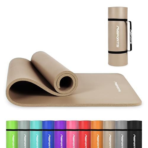 MSPORTS Thick Yoga Mat Premium Non Slip – Extra Comfortable Exercise Mat for Home Workouts, Pilates, Stretching & Gym – Cushioned NBR Foam, Yoga Mat with Strap, for Women & Men (Beige, 74. 5 x 32 x 0.6 in) | Amazon (US)