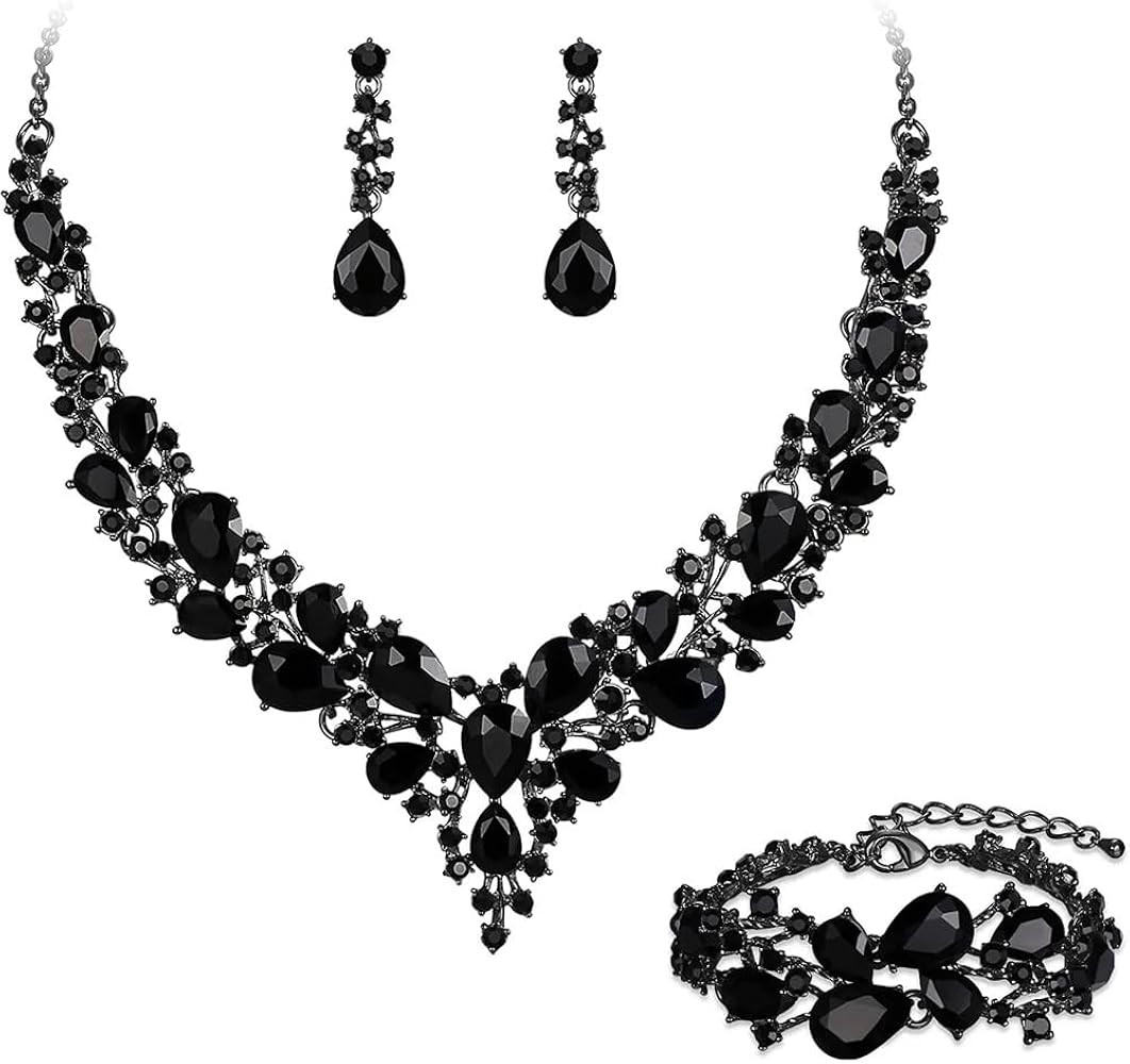 Crystal Bridal Jewelry Set, Floral Statement Necklace, Earrings, Bracelet, Wedding Accessories | Amazon (US)