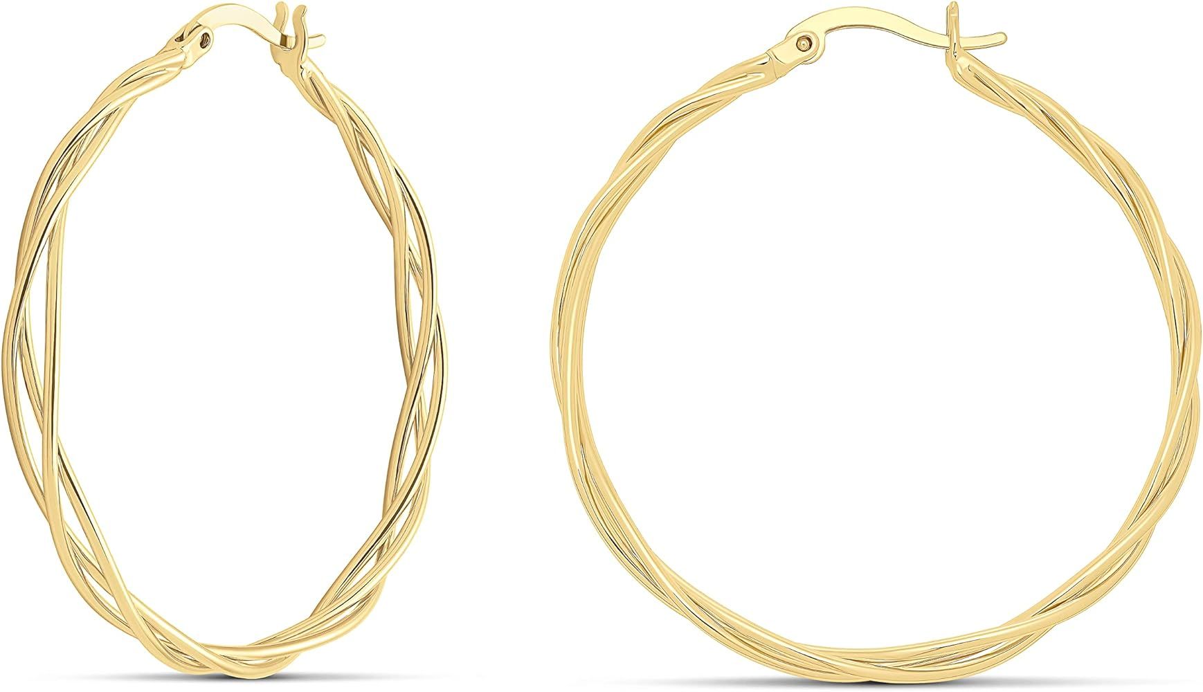 MILLA Twist Earrings - Gold Twisted Hoop Earrings & Thick Silver Hoop Earrings for Women - Big Chunk | Amazon (US)