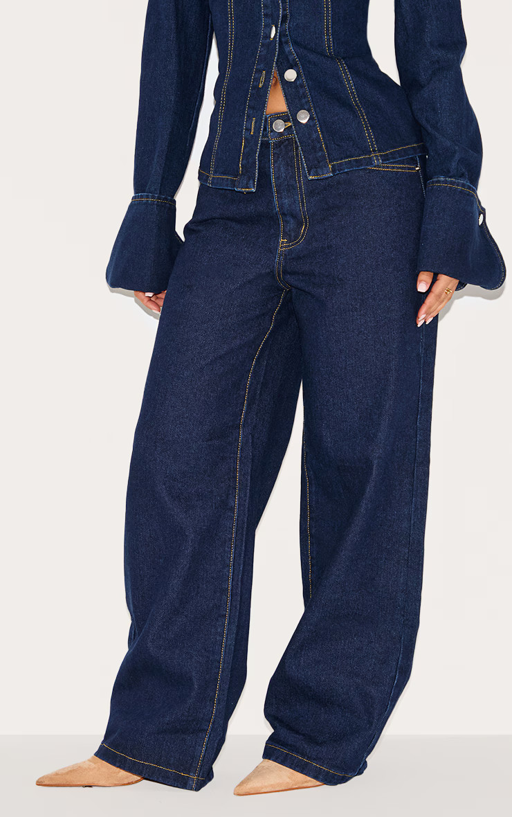 Petite Indigo Blue Wash Straight Leg Mid Rise Jeans | PrettyLittleThing UK