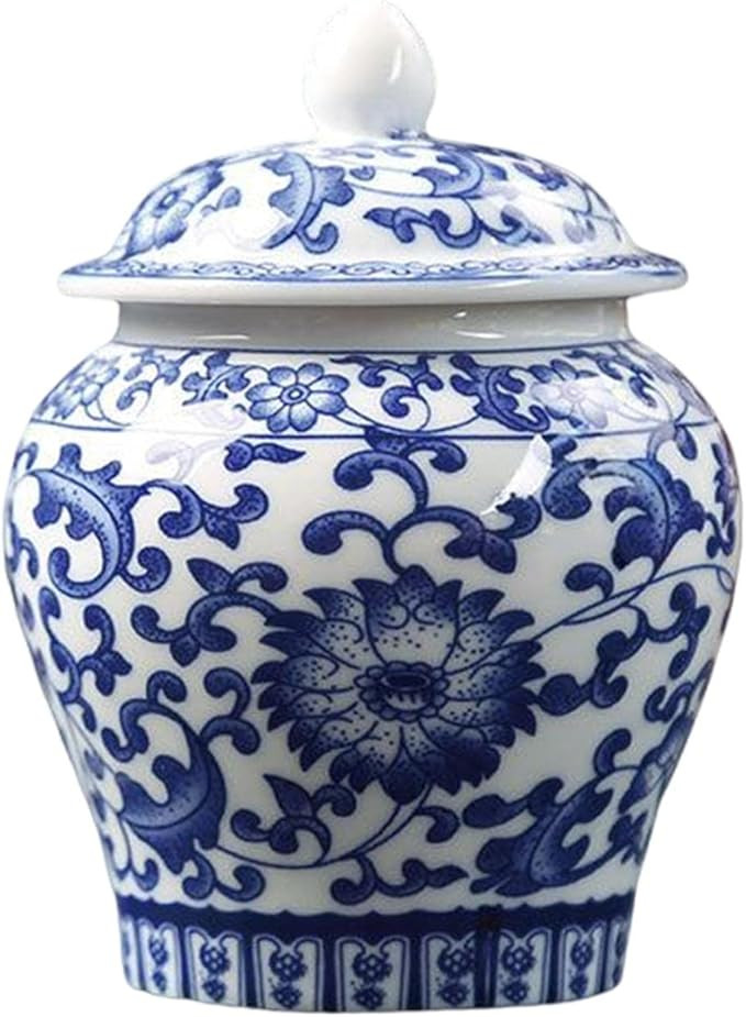 Blue and White Ceramic Glazed Ginger Jar Tea Storage Jar with Lid Multi Purpose for Weddings, Par... | Amazon (CA)