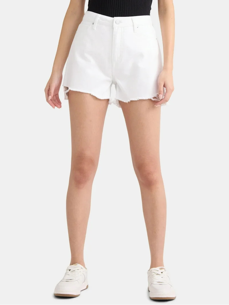 Time and Tru Women's Destructed Hem High Rise Denim Shorts, 4" Inseam, Sizes 0-20 | Walmart (US)