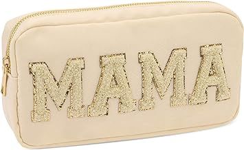 Chenille Letter Makeup Bag- Nylon Cosmetic Preppy Pouch For Travel and Organization, Glitter Cosm... | Amazon (US)