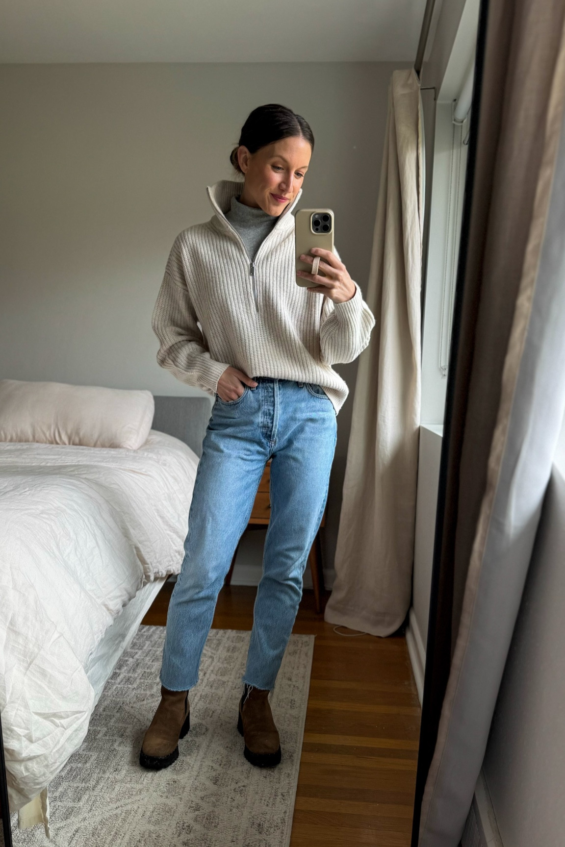 Daily Look 10.26.24 - Headed to the pumpkin patch! 

Everlane turtleneck, XS, TTS for a slim fit. Everlane sweater, XS, TTS for a relaxed fit (30% off!) Agolde jeans, this is the Zephyr wash, similar option linked, 24, I took my smaller size, they relax with wear. Frēda Salvador boots, TTS, STITCHANDSALT15 for 15% off your first purchase  

#LTKSaleAlert #LTKSeasonal #LTKOver40