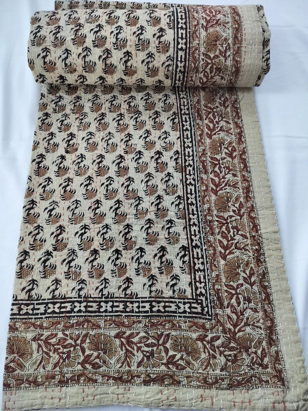 Indian Kantha Quilt Hand Block Print Quilts Indian Bedspreads Kantha Handmade Quilt Bedding Throw... | Etsy (US)