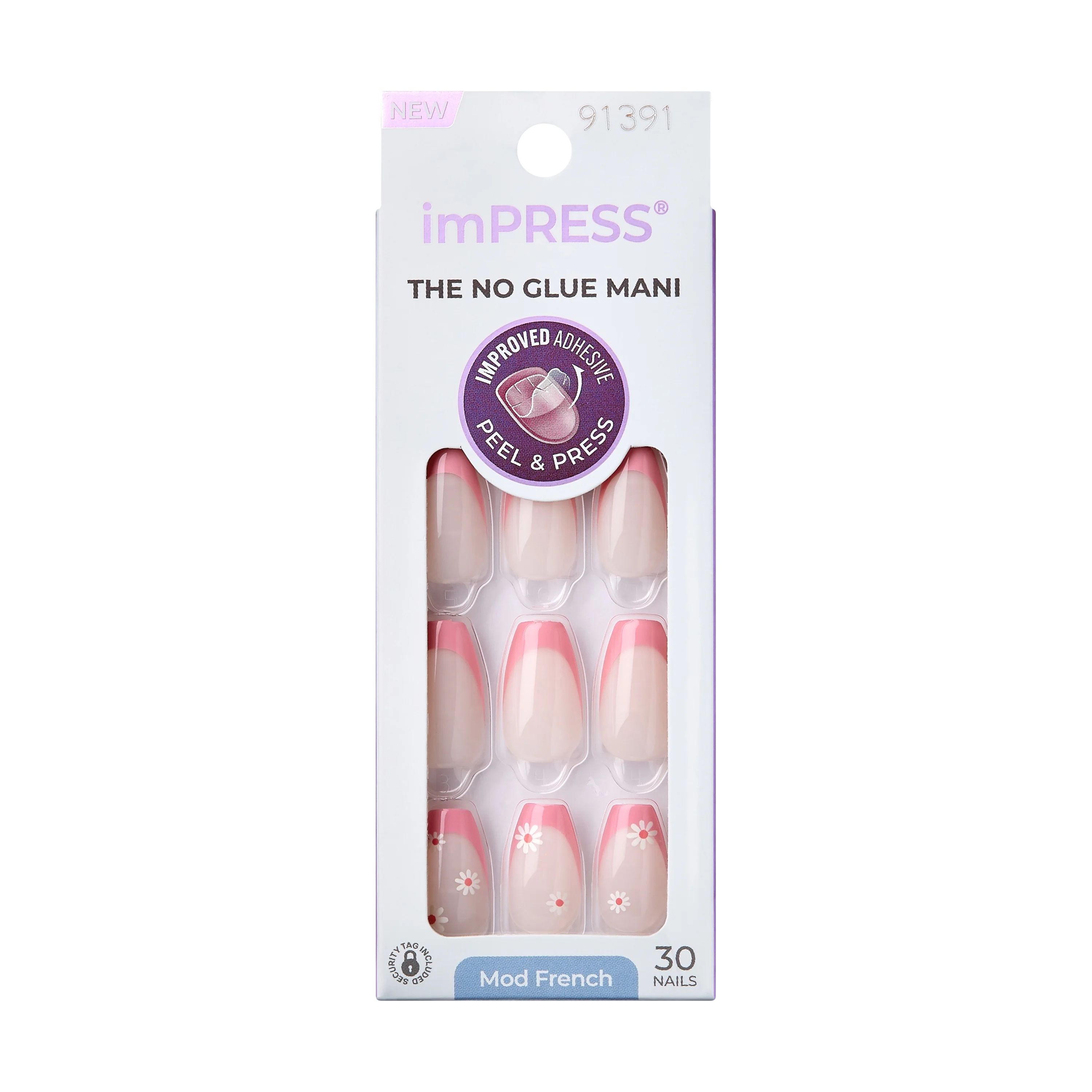 imPRESS French Press-On Nails, Snooze, Pink, Short Length, Squoval Shape, 30 ct. | Walmart (US)