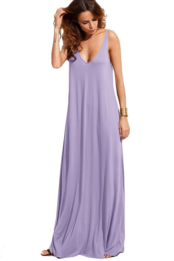 Verdusa Women's Casual Sleeveless Deep V Neck Summer Beach Maxi Long Dress | Amazon (US)