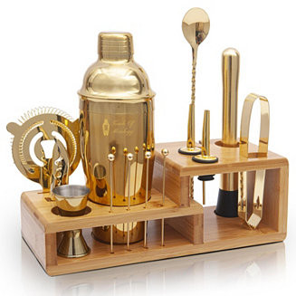 Premium 14 Piece Stainless Steel Bartender Kit with Bamboo Stand (Gold) | Macy's