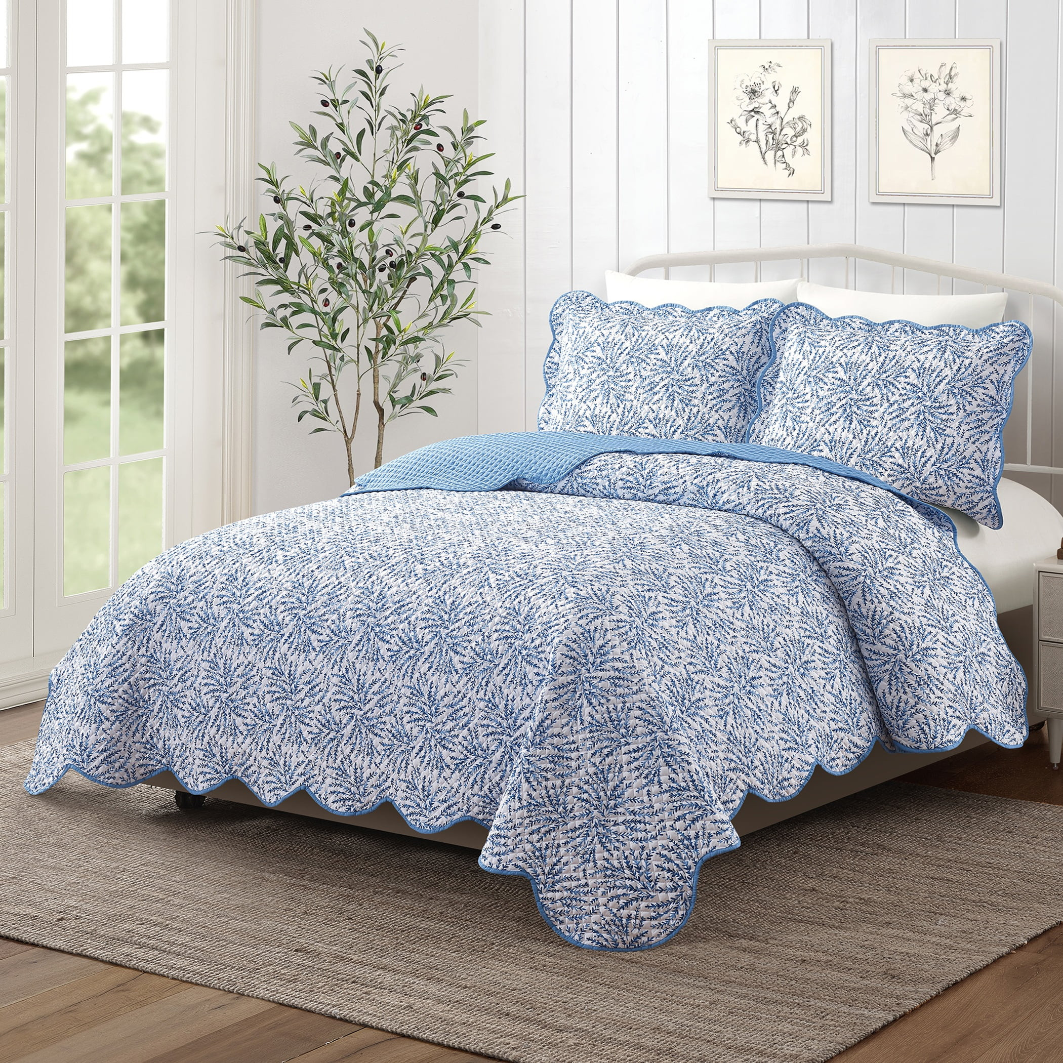 Mainstays Blue Fern 3-Piece Quilt Set,Full/Queen | Walmart (US)