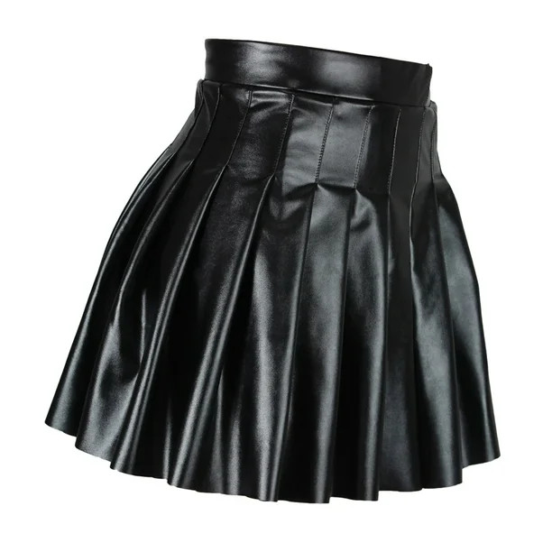 Women's High Waist Pleated Solid Short Skirt Elegant Leather Skirt | Walmart (US)