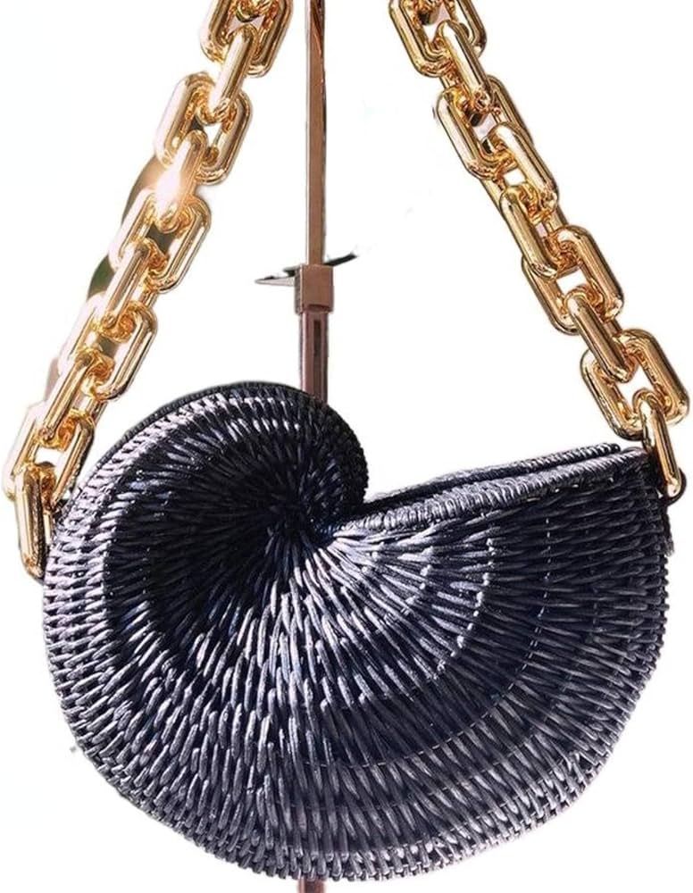 Women's shell bag, beach bag, hand-woven rattan shoulder bag, retro fashion rattan handbag | Amazon (US)