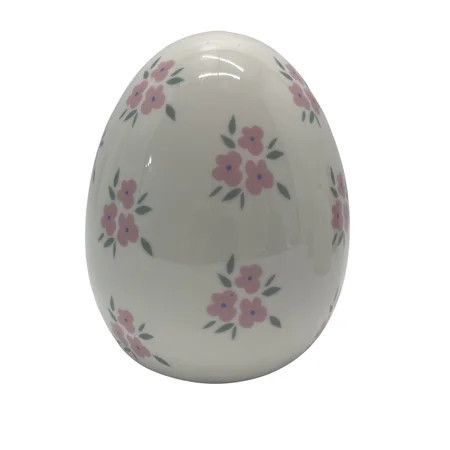 Ceramic Flower Easter Egg Decoration, 6" Pink & White Hand-Painted Egg Figurine, Reusable Spring Tabletop Decor for Easter Brunch, Home Mantel & Holiday Display | Walmart (US)