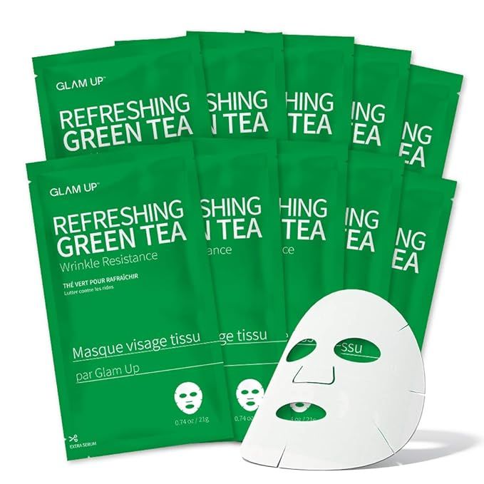 GLAM UP Sheet mask Refreshing Green Tea (10 sheets) - Revitalize Dull Skin. Dark Circle Fighter N... | Amazon (US)