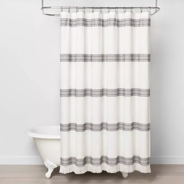 Textured Dobby Stripe Shower Curtain Gray - Hearth & Hand™ with Magnolia | Target