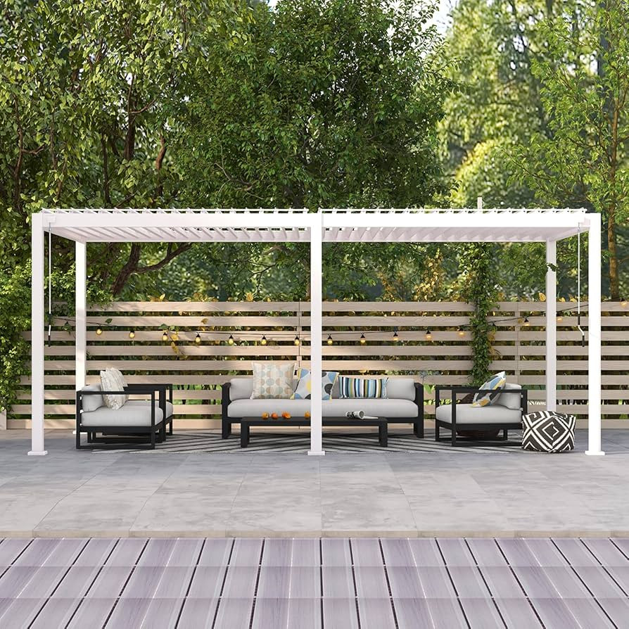 111S Round Louvered Pergola Gazebo, 10Ft x 20Ft, Full Aluminum Frame, Adjustable Roof, Outdoor, D... | Amazon (US)