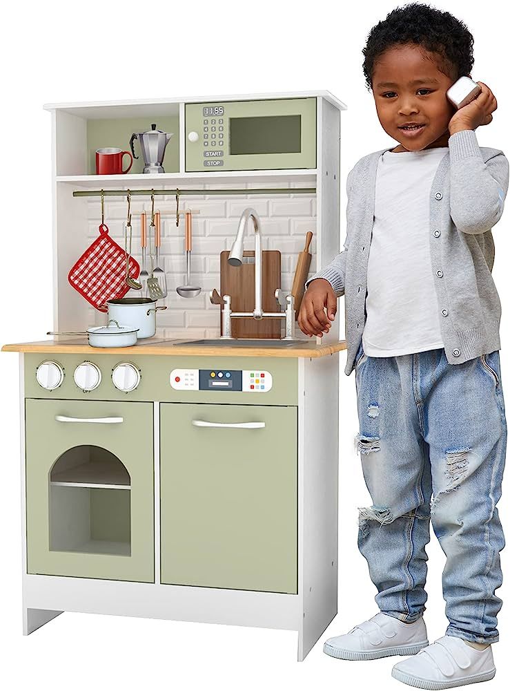 Teamson Kids - Little Chef Boston Modern Play Kitchen - Olive Green | Amazon (US)