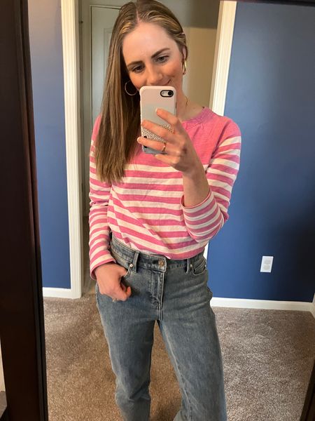 Pink stripes are perfect for Valentine’s Day and for transitioning to Spring! This is what I wore to my sons class Valentine’s Day party on Friday. 

My exact shirt is sold out so I’ve linked to similar ones instead.

These are my new straight-leg light wash jeans and I’m loving them! They are also on sale this weekend.

Earrings are only $13

#LTKfindsunder100 #LTKfindsunder50 #LTKSpringSale
