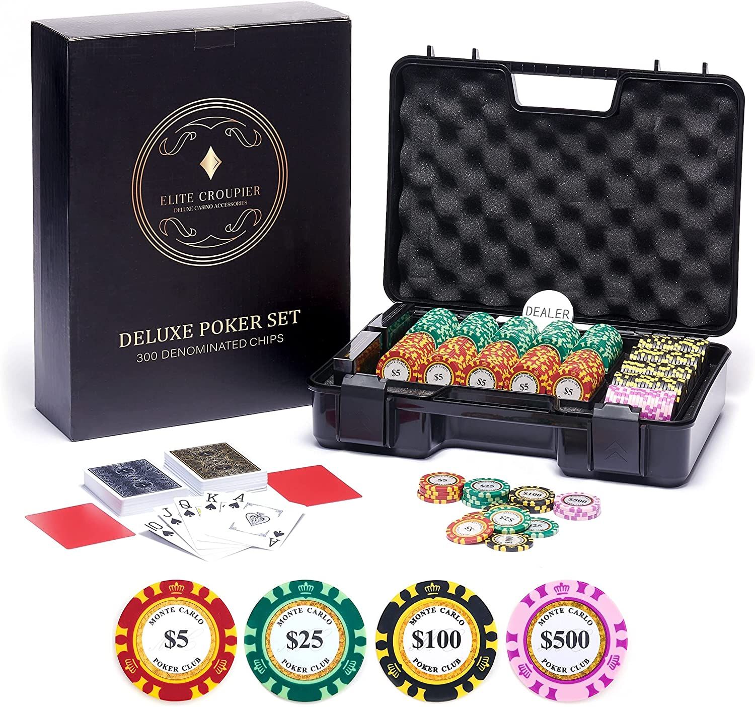 Deluxe 300 Poker Chips Set - Poker Set 300 Chips, Shock Resistant Case, 2 Tones Monte Carlo Poker... | Amazon (US)
