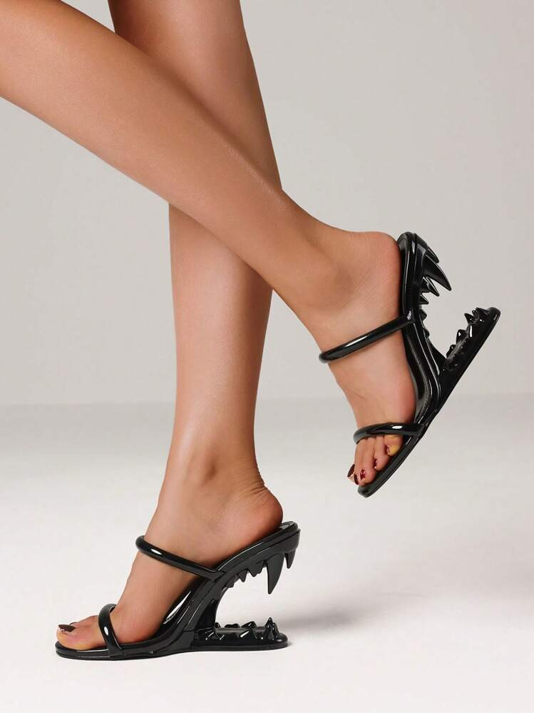 Women's Open Toe Metallic Teeth Mules Fashion Wedges High Heel Slip On Party Sexy Slingback Slide... | SHEIN